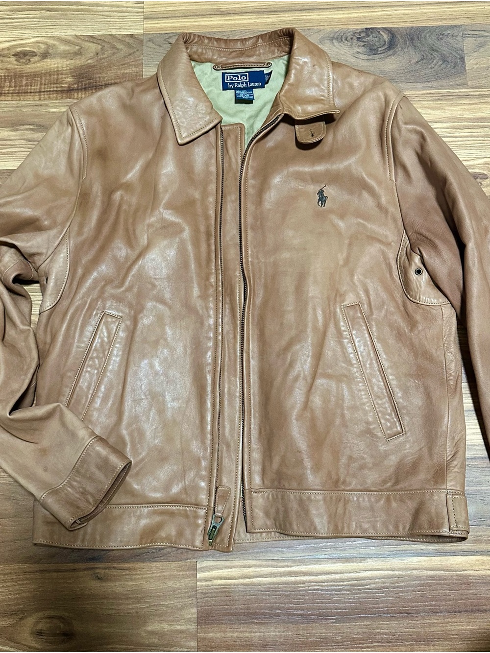 Vintage Polo by Ralph Lauren Men's Tan Leather Zip Bomber Jacket